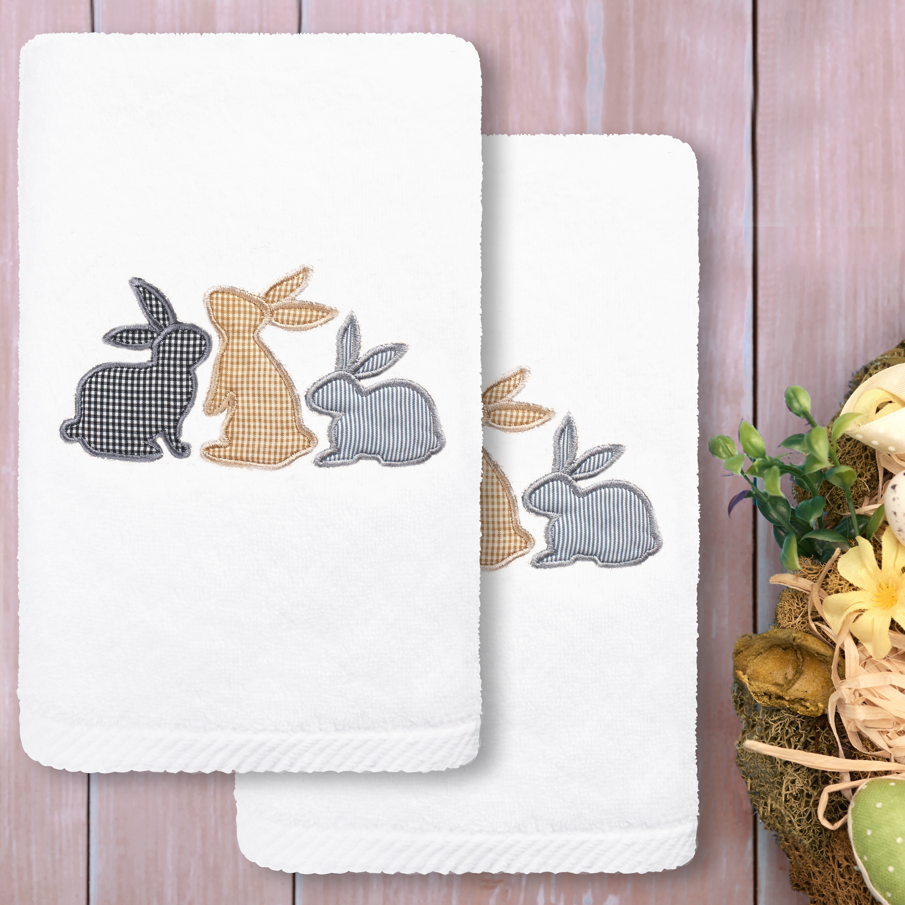 Authentic Hotel and Spa Bunny Row - Embroidered Luxury 100% Turkish Cotton Hand Towels (Set of 2)
