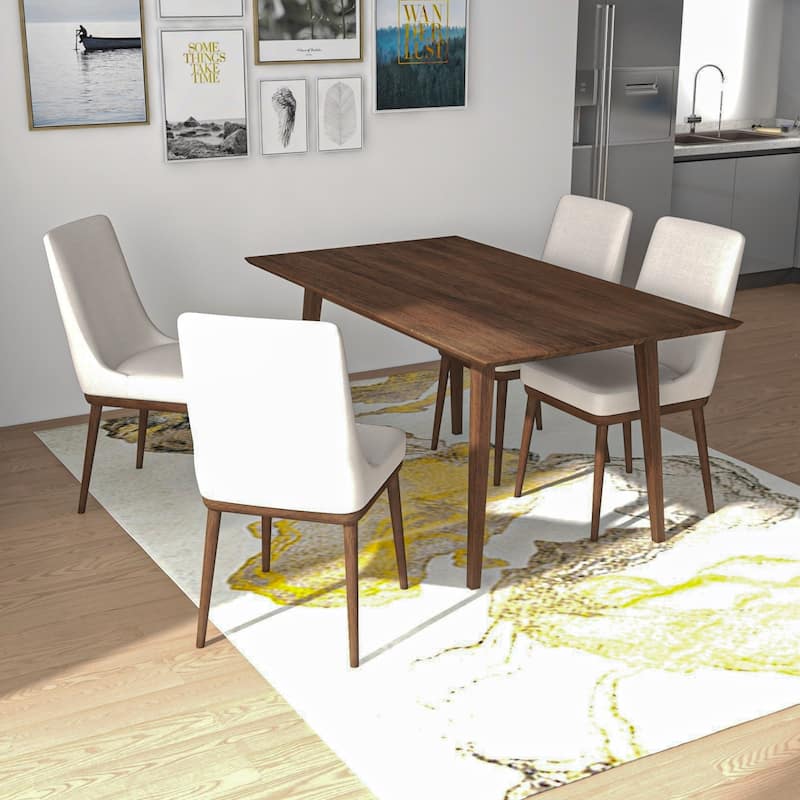 Aston Modern Solid Wood Walnut Dining Table and 4 Chairs Set - Beige