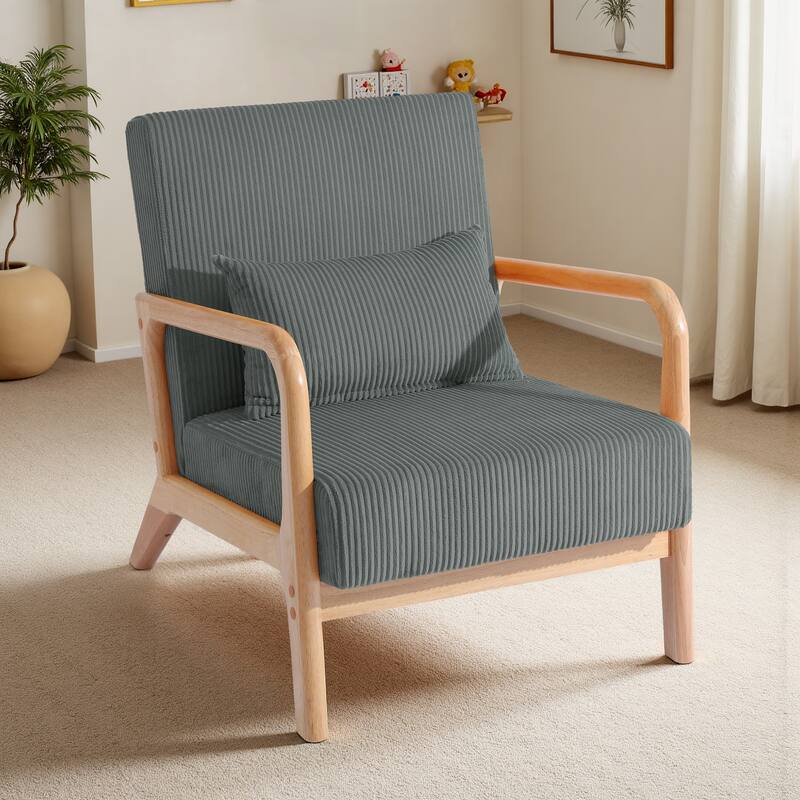 25" W Mid Century Upholstered Wood Accent Chair with Pillow