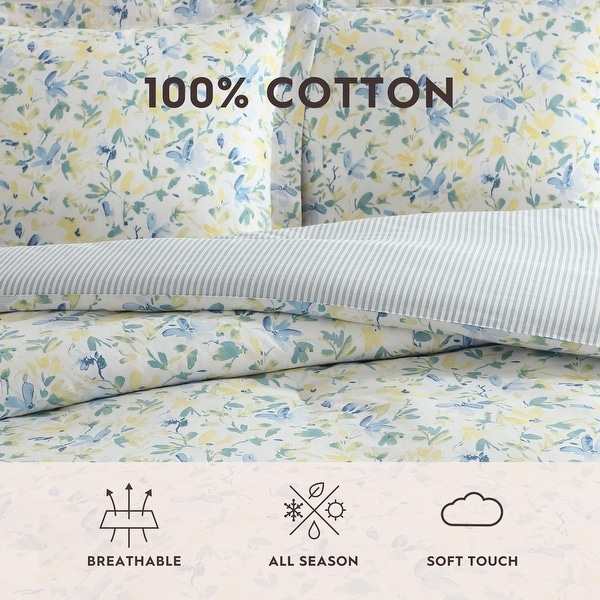 Laura Ashley Nora Blue Cotton Comforter Bonus Set - On Sale - Bed