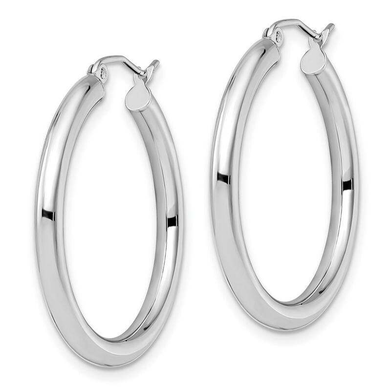 Curata 14k White Gold Polished Hinged Hoop Earrings - 31x3mm