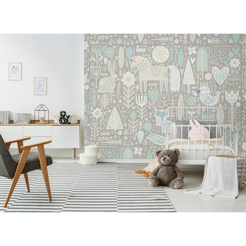 Aqua Scandi Forest Animals Wall Mural