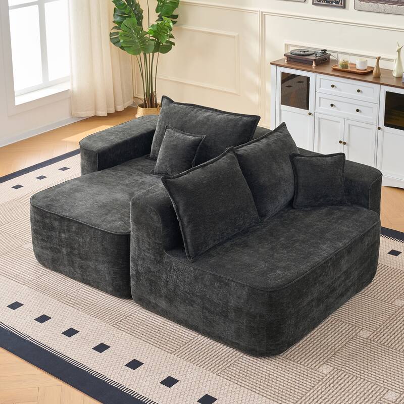 L Shaped Modular Sectional Sofa with Chaise Lounge, Chenille Upholstered Cloud Couch, Full Compressed Corner 4 Seat Sofa