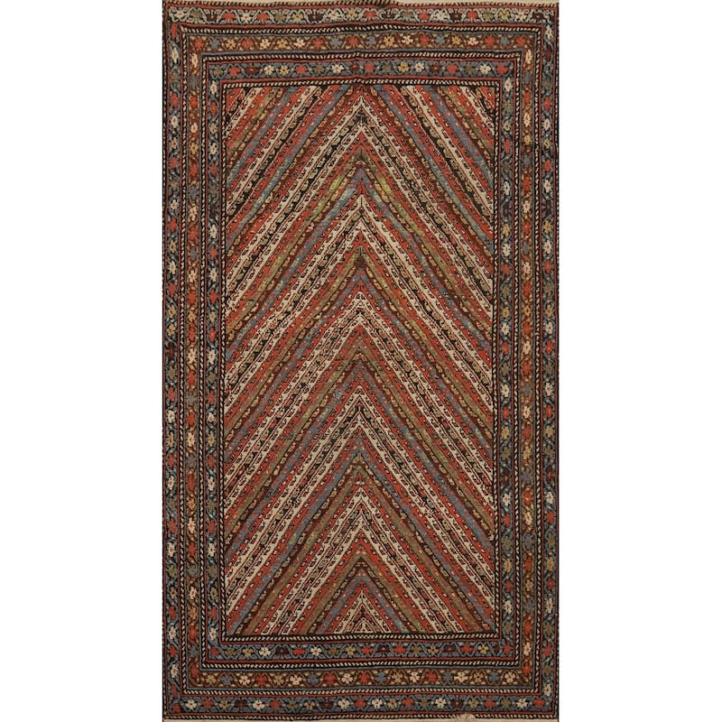 Hand Knotted Oriental 100% Wool Carpet Traditional Geometric Oranges & Rust Bakhtiari Area Rug - 8' 9'' X 4' 7''