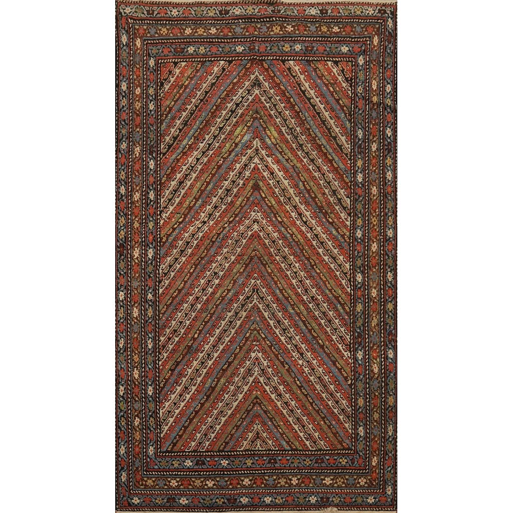 Hand Knotted Oriental 100% Wool Carpet Traditional Geometric Oranges & Rust Bakhtiari Area Rug - 8' 9'' X 4' 7''