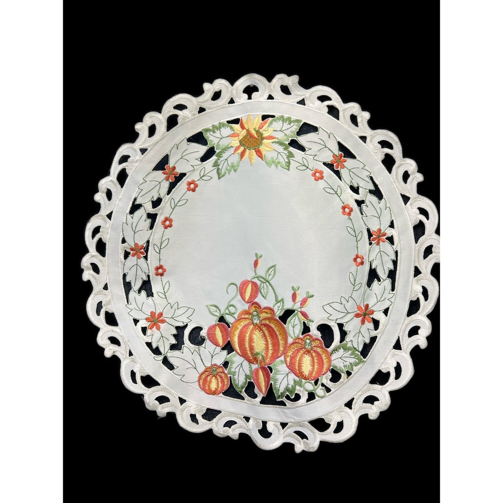 Pumpkin Embroidered Cutwork Round Placemat, 15" dia.