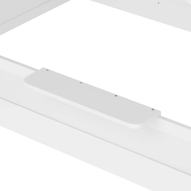 Kids House Floor Bed with Guardrails, Roof & Built-in Tray - Queen/Full/Twin Size, Childlike Design