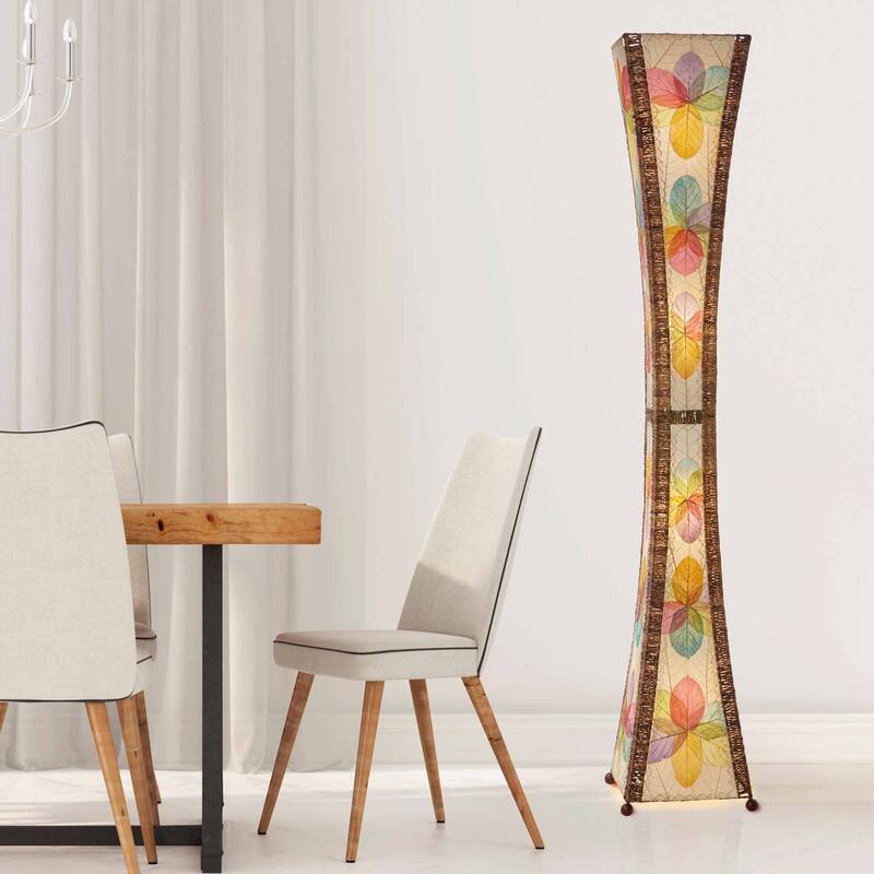 Eangee Handmade Hourglass Giant Floor Lamp, Jackfruit Leaves Shade, 13 x 13 x 72 in.