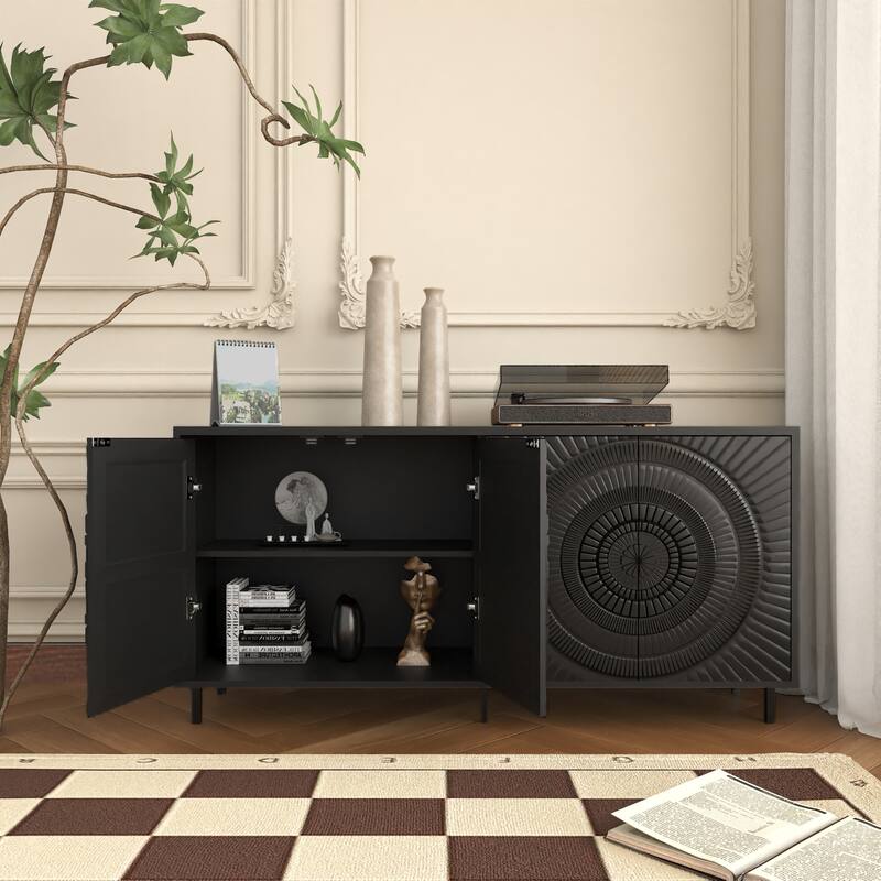 Modern Black Wood Sideboard Buffet Accent Bedroom Media Hallway Curio Kitchen Hutch Storage Cabinet Home Furniture