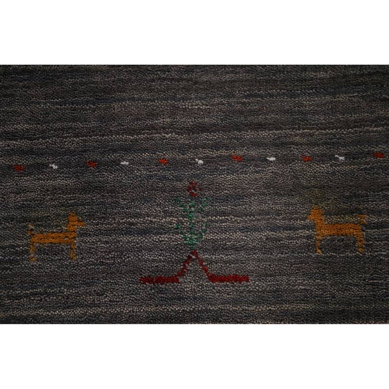 Dark Gray Striped Gabbeh Oriental Runner Rug Hand-Knotted Wool Carpet - 2'9"x 9'6"