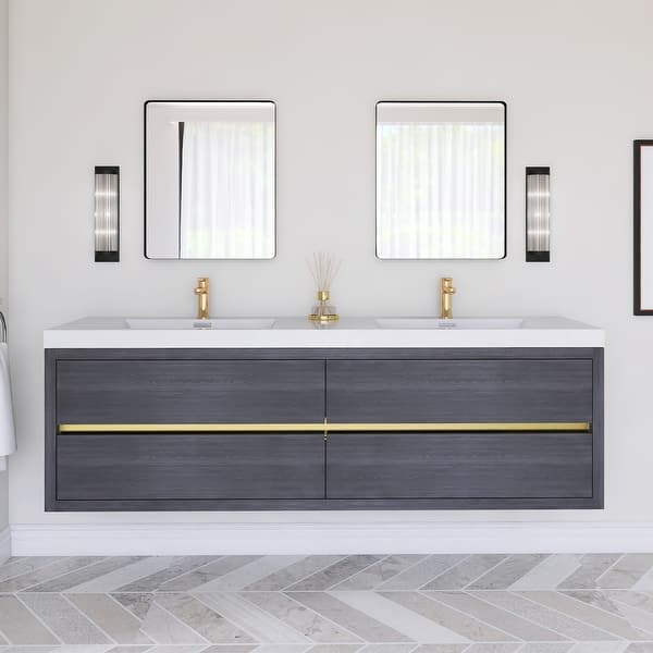 slide 2 of 193, Wood Wall-Mounted Bathroom Vanity with Sink and Soft Close Drawers 72" x 20" - Espresso Finish - Espresso