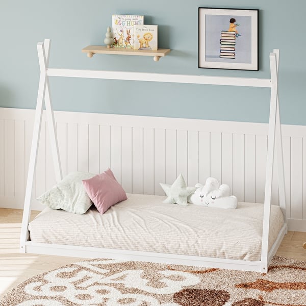 slide 2 of 11, Twin Size Wooden Tent Bed by Harper & Bright Designs White