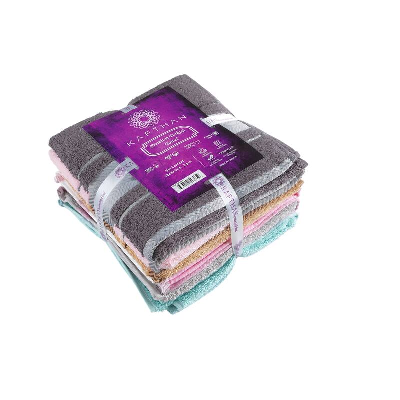 KAFTHAN Textile Multicolor Fishbone Turkish Cotton Face/Hand/Hair Bath Towels (Set of 6) - 30"L x 18"W x 0.5"H