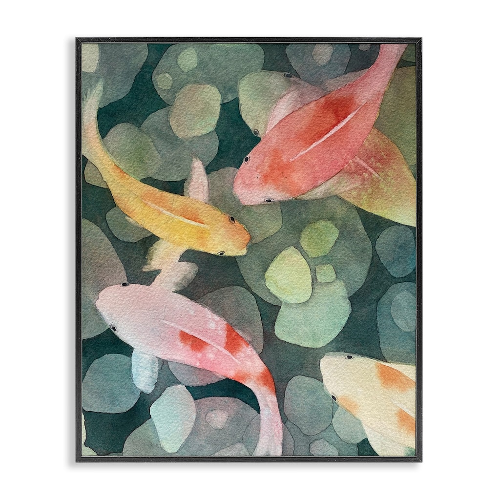 Stupell Watercolor Koi Aerial View Framed Giclee Art Design By Stephanie Fielden