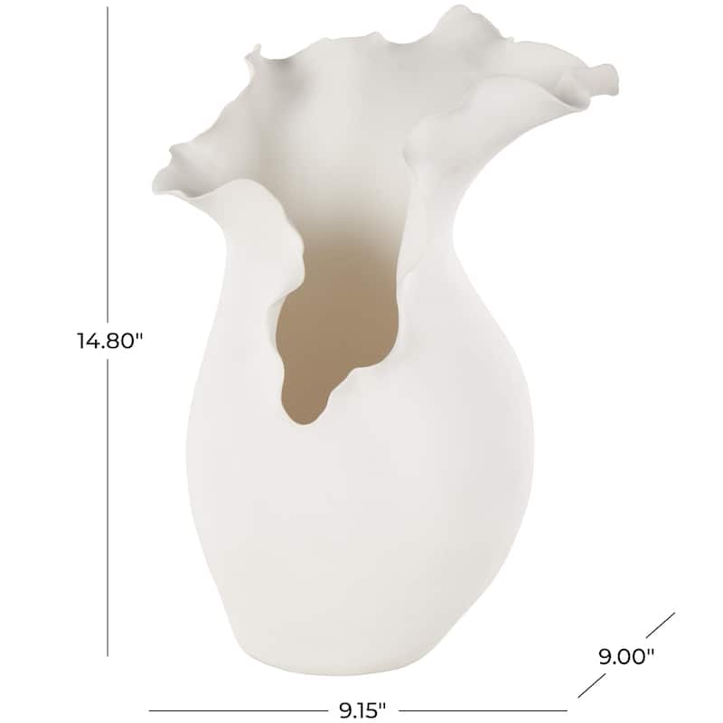 Ceramic Abstract Floral Inspired Vase with Wavy Folded Rim - White or Black - Roche River Decor
