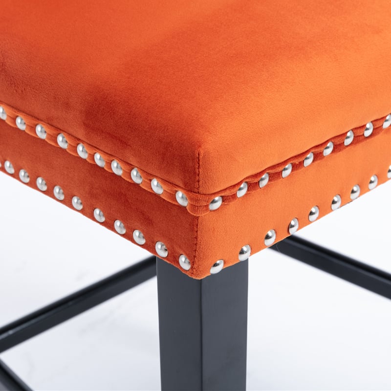 Velvet Bar Chairs Set of 2, Counter Height Bar Stools with Button Decor and Nailhead Trim, Dining Room Chairs with Back