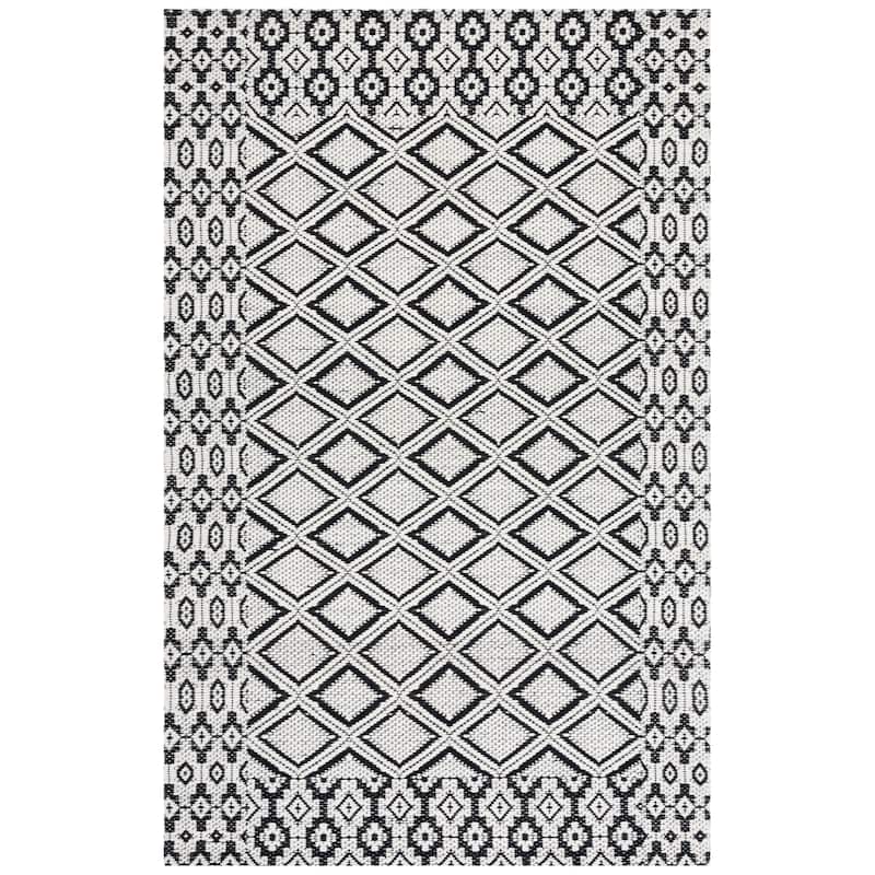 SAFAVIEH Handmade Marbella Hjalmdis Geometric Wool Rug - 6' Square - Ivory/Black