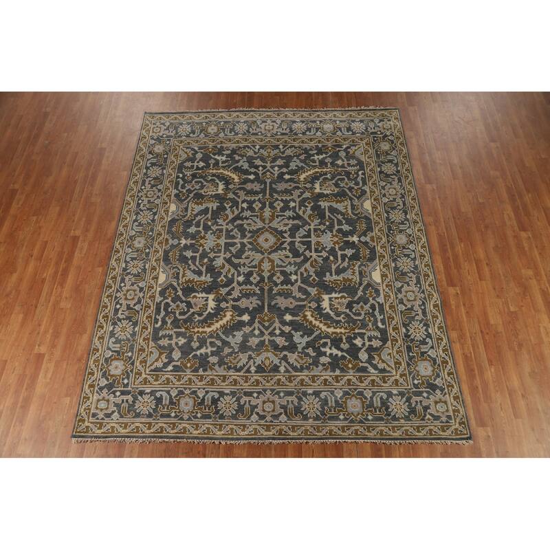All-Over Gray Oushak Indian Area Rug Hand-Knotted Wool Carpet - 8'1"x 9'11"