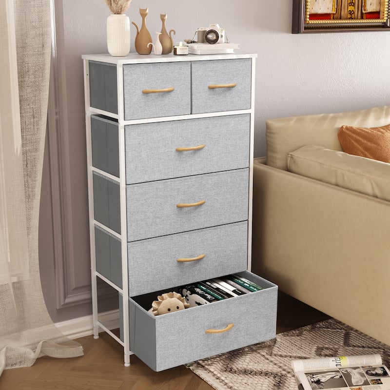 Pellebant 6 Drawers Vertical Dresser Storage Tower - Light Grey - 6-drawer