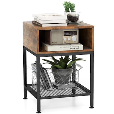 Costway 16" 3-tier Wood Top End Table w/ Metal Frame Storage Cube & - See Details