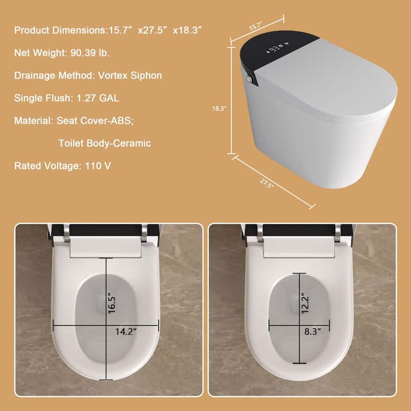 1-Piece 1.28 GPF Auto Single Flush Elongated Bidet Toilet Smart Toilet in White