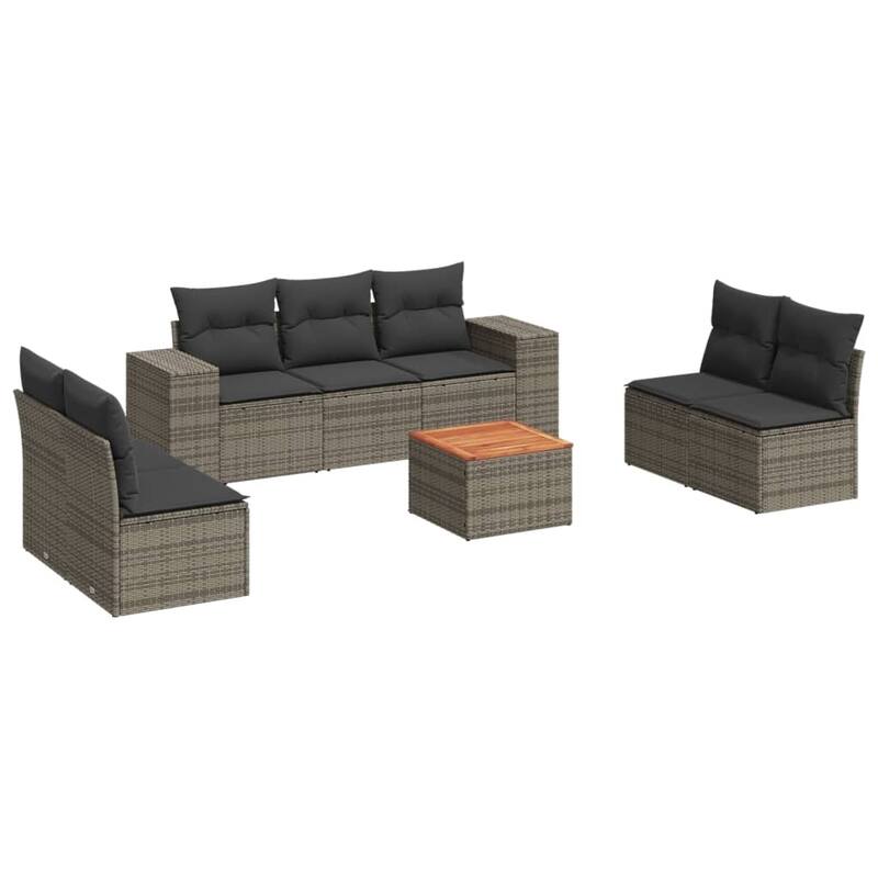 vidaXL Patio Sofa Set with Cushions Outdoor Furniture 8 Piece Poly Rattan - 21.7 x 21.7 x 14.6