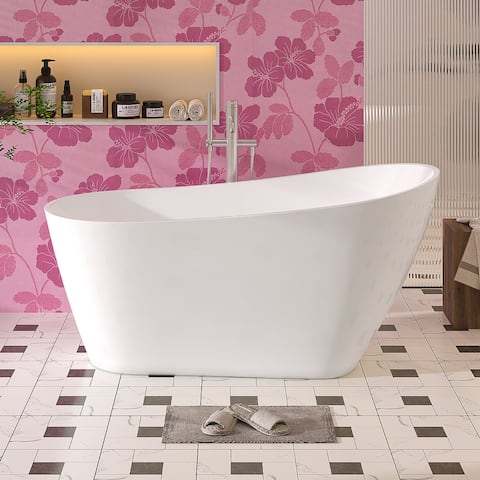 ABRUZZO Edera Glossy White Acrylic Freestanding Soaking Bathtub