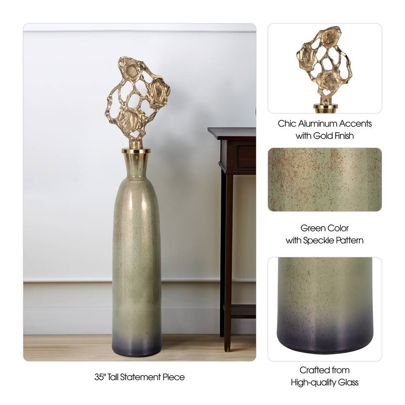 Sagebrook Home Anders Gold Floor Bottle, Cylinder, Glass, Ombre, Gold, Contemporary