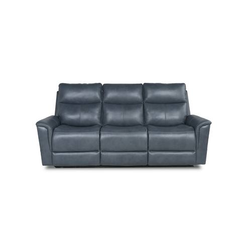 Grayson Leather Blue Grey Motion Sofa with Power Head Rest - 41'' H x 86'' W x 38.5'' D