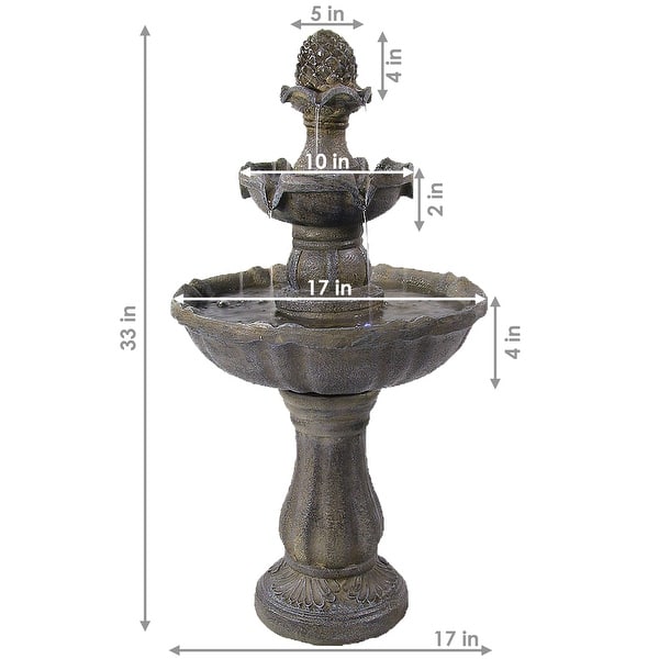 2 Tier Pineapple Solar Outdoor Water Fountain with Battery 33" Feature