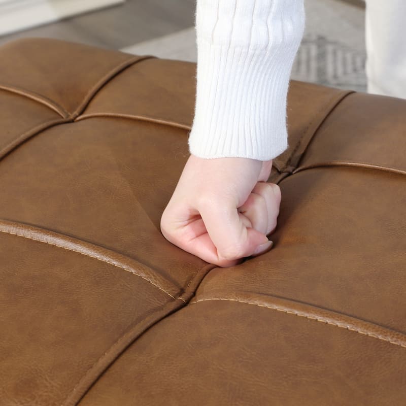 Adeco Rectangular Storage Ottoman Faux Leather Bench Lift-top Footrest