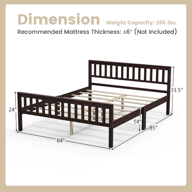 Gymax Wood Bed Frame Wood Slats Support Platform W/ Headboard - See Details