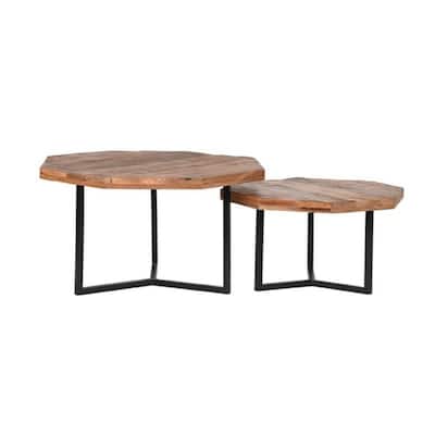 Label51 Figure Octagonal Rough Wood Coffee Table Set of 2