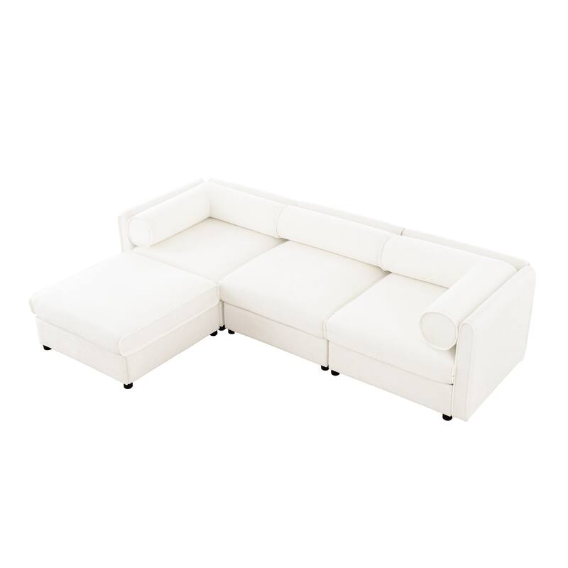 109" Chenille L-Shaped 3-Seater Sofa with Ottoman & Storage
