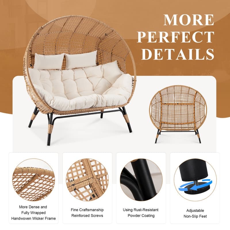 FINCATI 2-Person Indoor Wicker Egg Chair, 57.1 in Wide, 680-lb Capacity