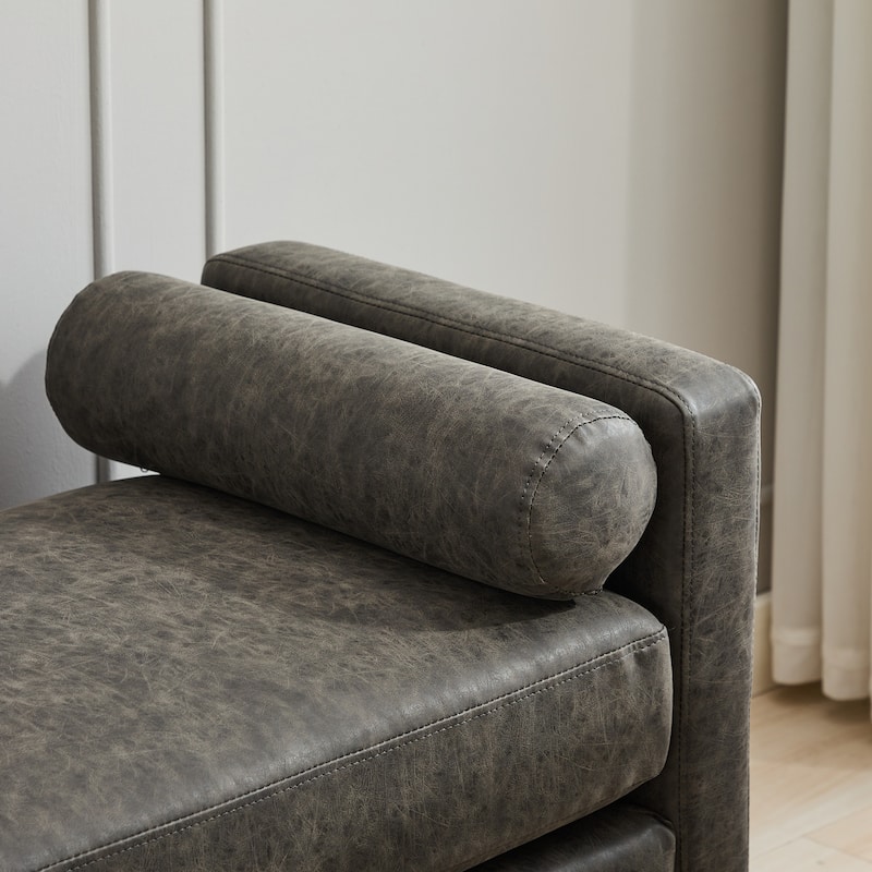 66.34"W Upholstered Bench, End of Bed Bench Ottoman with Wood Legs & 2 Bolster Pillows for Bedroom, Entryway