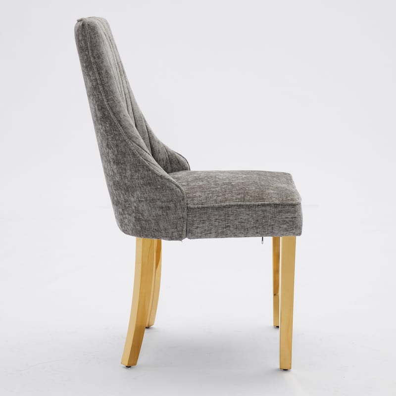 Family Chenille Dining Chair with Metal Curved Legs, Set of 2