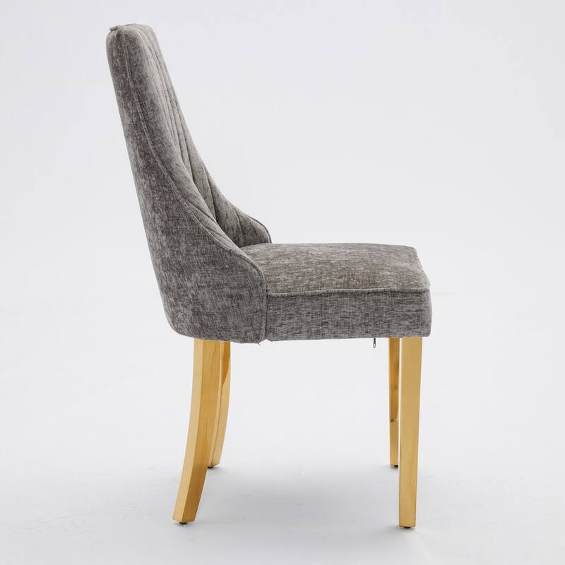 GDF Studio- Rayon Chenille Upholstered Dining Chair with Tufted Back & Golden Metal Base, Set of 2