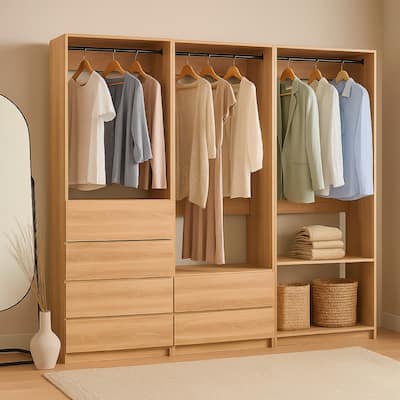 Dee Walk In Closet, Modular Freestanding Storage 4 Shelf 3 Rods, Brown