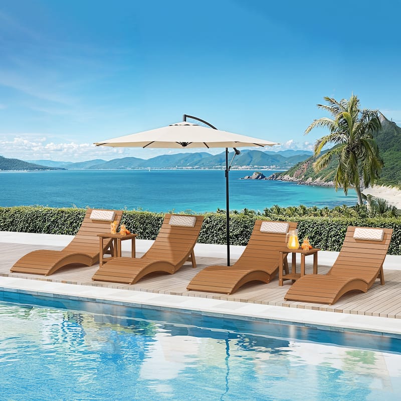 Set of 3 Weather-Resistant Folding Patio Pool Chaise Lounge Chairs - Teak