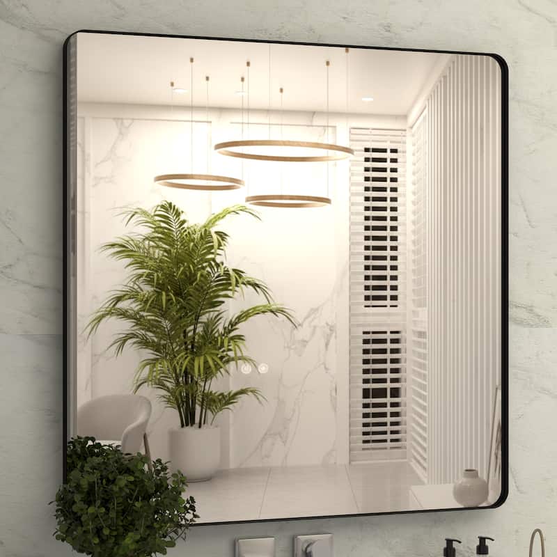 36 in x 36 in Inch Black Metal Framed Square Tempered Bathroom Mirror for Wall - 38.9