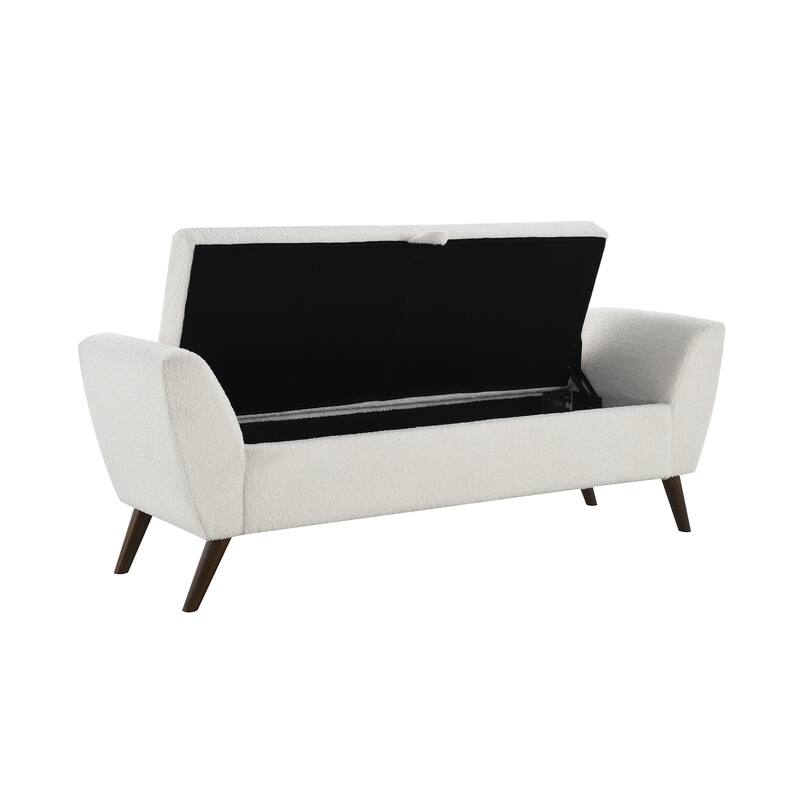 60" Modern Storage Bench with Mid-Century Wood Legs and Padded Seat