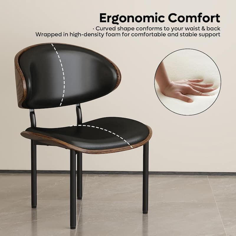 Bestier Dining Chairs Set of 2, Armless Kitchen PU Leather Wooden Chairs with Iron Legs & Curved Backrest - N/A
