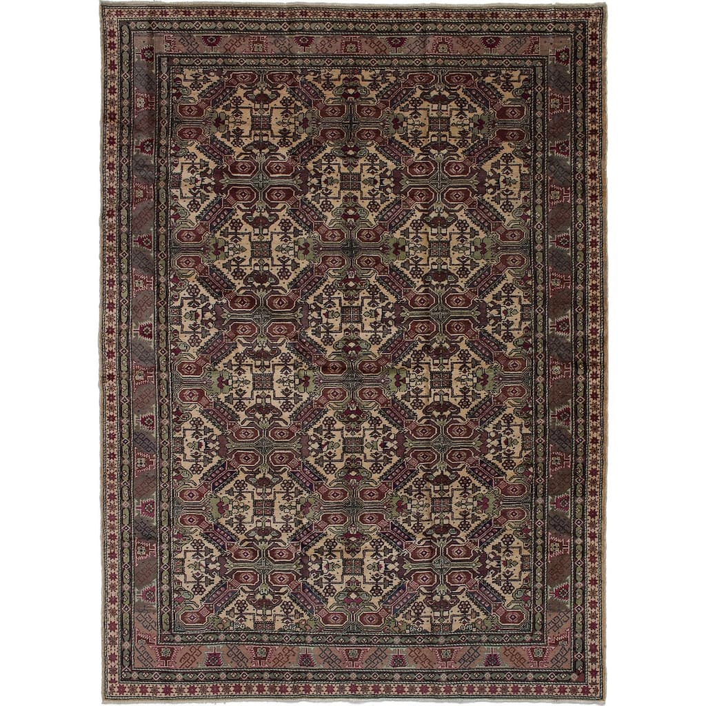 ECARPETGALLERY Hand-knotted Kayseri Vintage Cream, Dark Red Wool Rug - 6'8 x 9'3