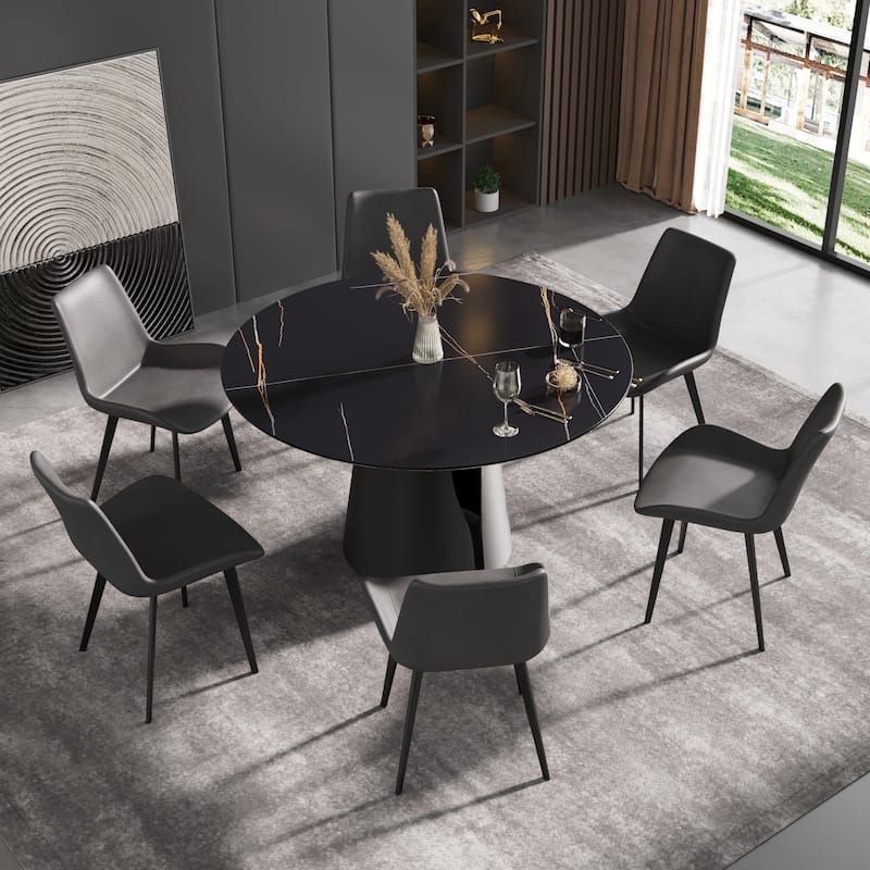 53" Dining Table Round Marble Kitchen Table, Sintered Stone Panel Table - Black