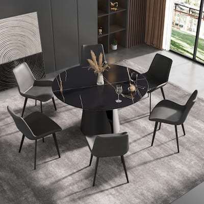 53" Dining Table Round Marble Kitchen Table, Sintered Stone Panel Table