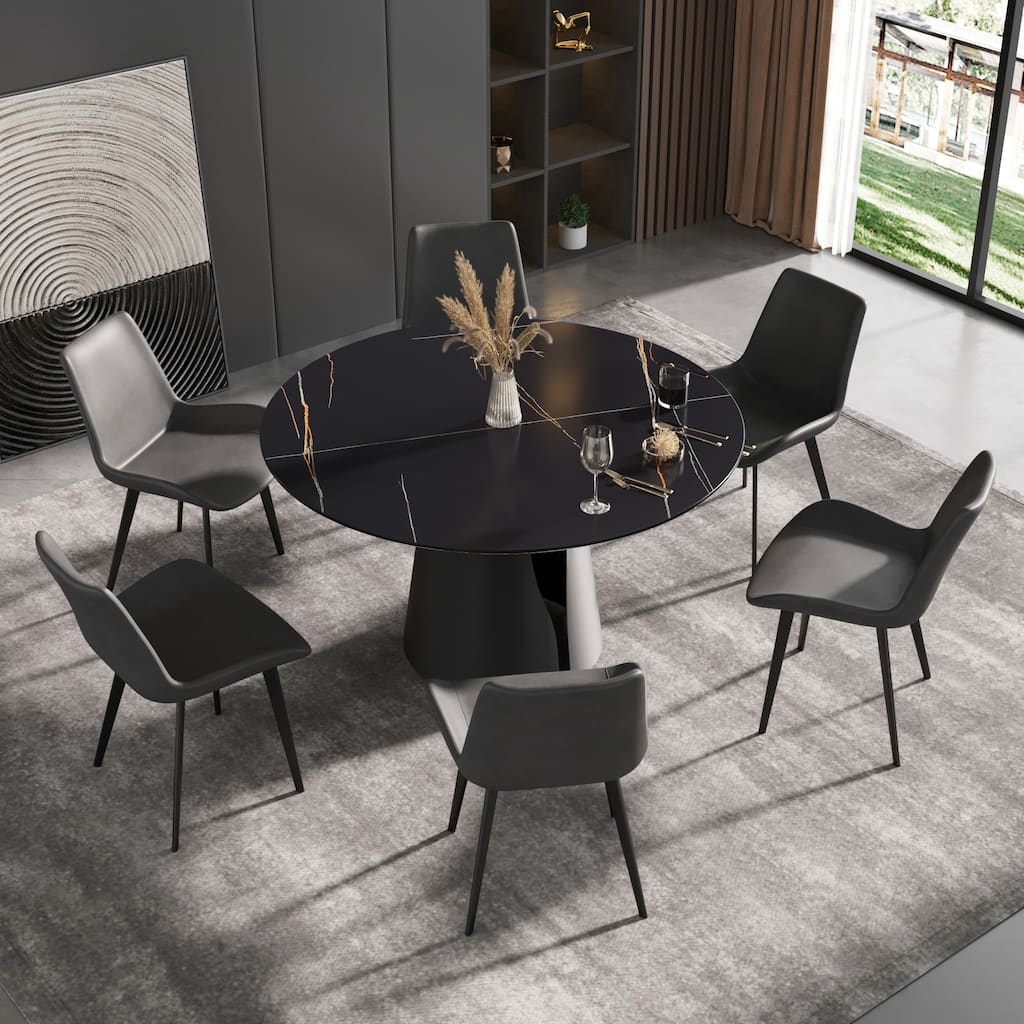 53" Dining Table Round Marble Kitchen Table, Sintered Stone Panel Table