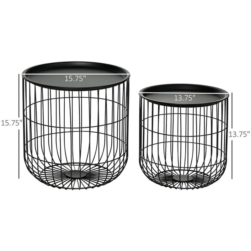 Nesting Coffee Tables, Round Coffee Table Set of 2,Blanket Storage