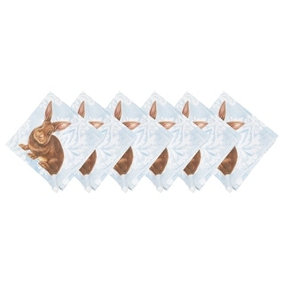 Light Blue Damask Easter Bunny 100% Cotton Set of 6 Cloth Napkins
