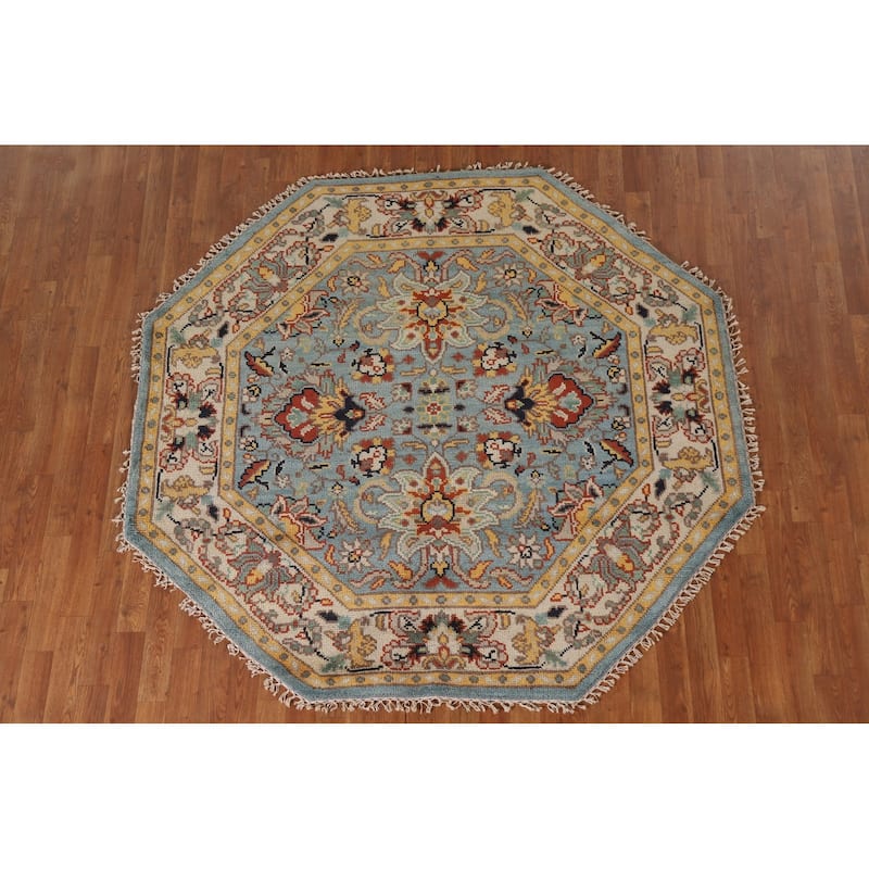Heriz Serapi Indian Octagon Rug Hand-Knotted Wool Carpet - 6'1"x 5'11"